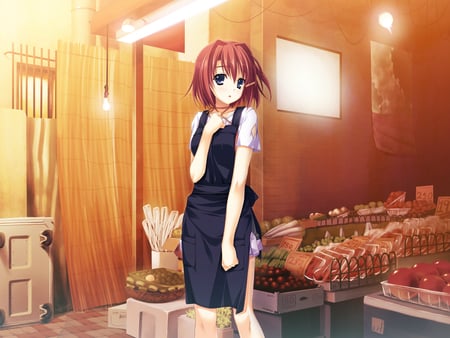 kourin no machi lavender no shoujo - game cg, red hair, short hair, dress