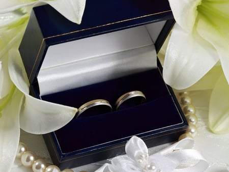 For a special day - tenderness, pearls, rings, wedding, beads, congratulations, love, flower, celebration, special day, ribbon, box