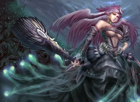 Fantasy Angel - woman, fantasy warrior, wings, weapon, original, fantasy, armor, fantasy angel