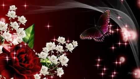 Roses are Red - silk, stars, firefox persona, dark, flowers, glow, butterfly, rose, smoke