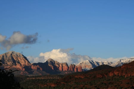 Sedona skyline - red rocks, sedona, snow, snow on red rocks