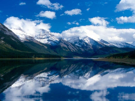 Reflections - clouds, white, water, nature, blue, lake, mountain, sky