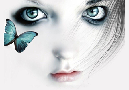 BUTTERFLY EYES - face, butterfly, lips, jade, female, eyes