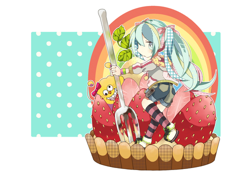 chibi miku - chibi fruts, green, colors, long hair, green hair, blue eyes