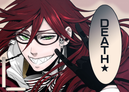 death - red  hair, lonh hair, green eyes, grell