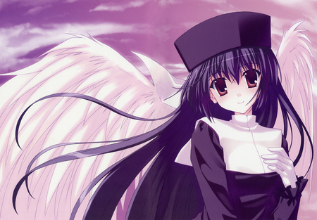 Amamiya Yuuko - clouds, anime, girl, angel, long hair, amamiya yuuko, wings, daytime, sky