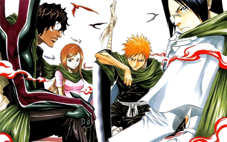 Bleach Gang - anime, hot, bleach, ichigo kurosaki, uryu ishida, sword, orihime inoue, yasutora sado