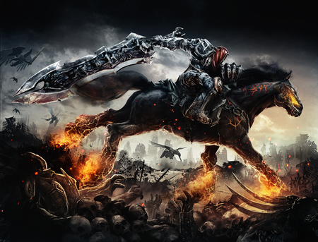 darksiders - flames, movie, fire, fantasy, horse, dark, animal, tv, series