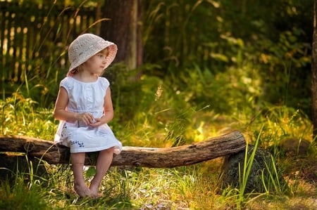 Little sweet girl - little lady, beauty, hat, adorable, white dress, nature, baby, sweet, sweetie, grass, garden, little girl, cute, blonde