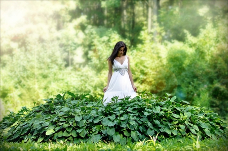 Lovely girl and beautiful nature - beautiful, girl, grass, lovely, white dress, wonderful nature, nature, lady, beautiful lady, green, sunny day