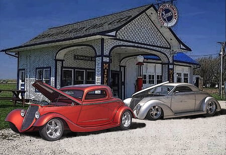 Hot Rods On A Hot Day - hot rods, route 66, hot day, nostalgic