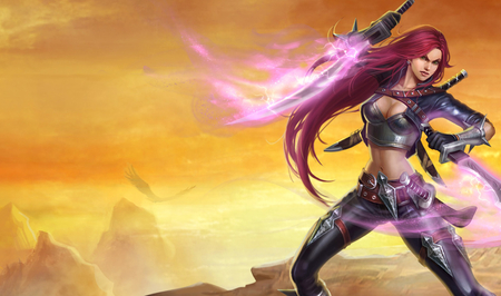 Katarina - glow, katarine, girl, weapon, power, long hair, daggers