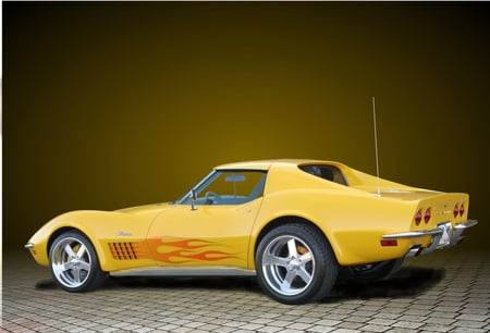 Chevy C3 Corvette Coupe 1972 - customized, chevrolet, coupe, flames, yellow, c3, corvette