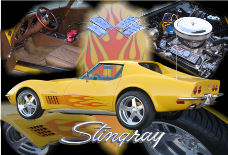 Chevy C3 Corvette Collage - c3, yellow, customized, collage, flames, chevrolet, corvette