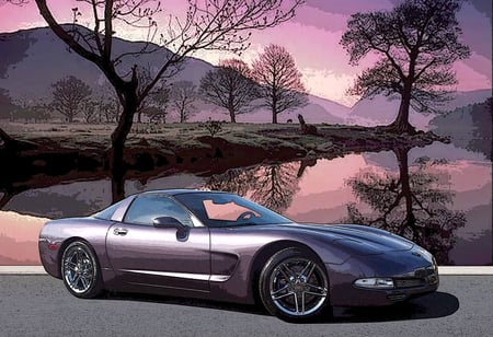 Purple Sky - chevrolet, purple, corvette, sky