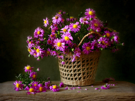 Still Life - pretty, romantic, romance, pink, flowers, pretty flowers, pink flowers, for you, beautiful, photography, beauty, colors, lovely, with love, still life, petals, basket, nature