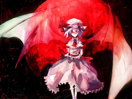 Remilia Scarlet - purple, touhou, girl, red, wings, remilia, black, scarlet