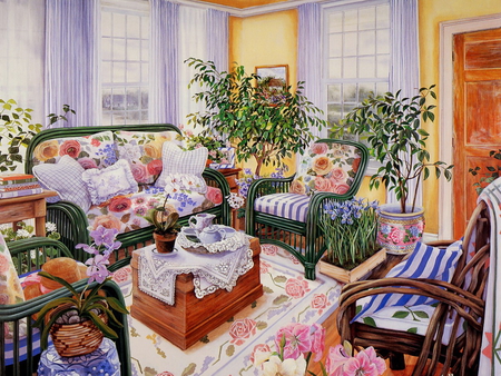 Susan Rios painting - susan rios, painting, table, flower, art, home, living room, chair