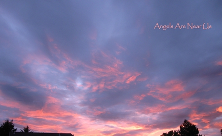 Angel In The Clouds - clouds, figure, angel, sunset