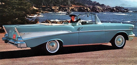 1957-Chevrolet - woman, chevrolet, car, blue