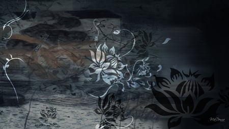 Dark Dynasty - oriental, flower, lily, firefox persona, grunge, layers, abstract, peony