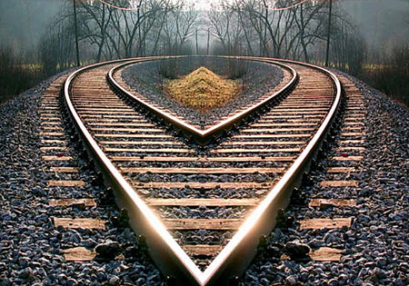 golden rails - woods, heart, tracks, gold, rail