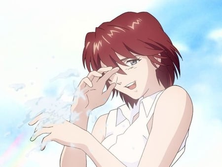 Mana Kirishima - anime, water, neon, sunrise, kirishima, animegirl, evangelion, mana, redhead, genesis, sky