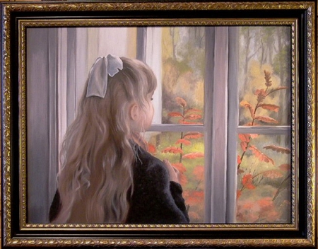 Autumn View - looking out, autumn, girl, window