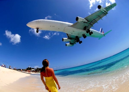 Fantastic view - wallpapers, girl, plane, sea