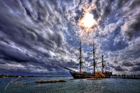 HMS Bounty - wood, hms, sail, ocean, sailboat, hdr, bounty, boat