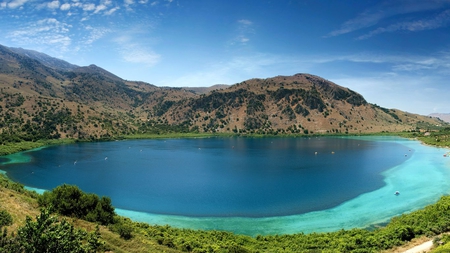 Lovely view - view, lake, shades, blue, mountains, lovely