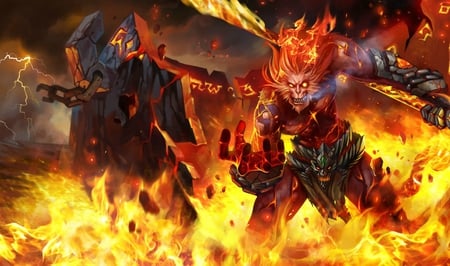 Wukong - wukong, league of legends, fire, staff, monkey king, video games