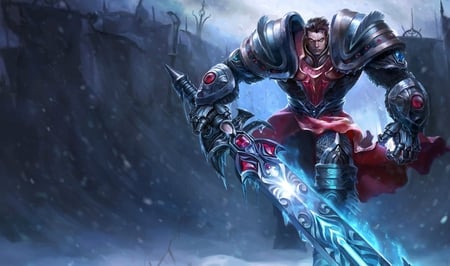 Garen - garen, league of legends, knight, sword, video games, frozen, demacia