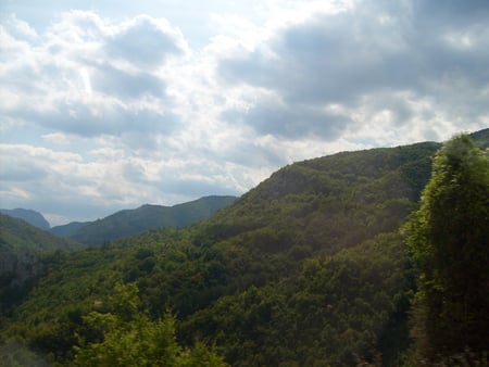 Rhodopy - clouds, trees, summer, photography, forest, photo, mountain, nature, green, sun, sky, bulgaria