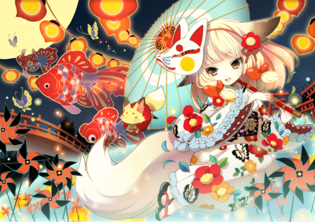 Golden week - tail, butterfly, mask, animal ears, tagme, japanese clothes, festival