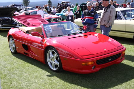 Ferrari at the Radium Hot Springs car show 69  - photography, silver, yellow, red, tire, green, ferrari, tree, seats