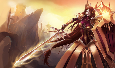 Leona - leona, daytime, girl, league of legends, long hair, weapon, sword