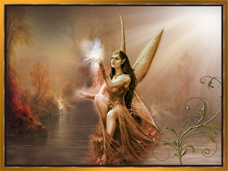 GOLDEN FAIRY - fairy, golden, female, wings