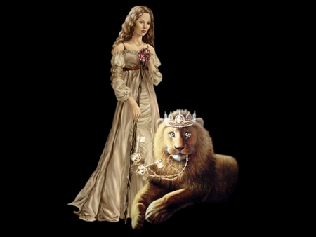 Fantasy woman and lion - woman, lion, beast, girl, animal, fantasy