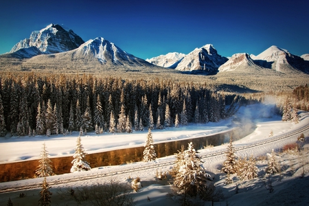 Winter-HDR - nice, beauty, season, sky, trees, photography, water, great, sunset, white, amazing, view, pretty, cool, river, hdr, landscape, mountain, winter, lovely, nature, forest, blue, snow, beautiful, scenery, colors, sunrise