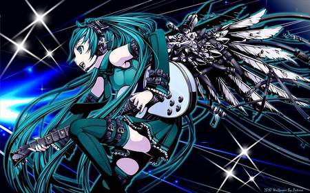 Miku Rock Angel - anime, women, miku hatsune, vocaloid