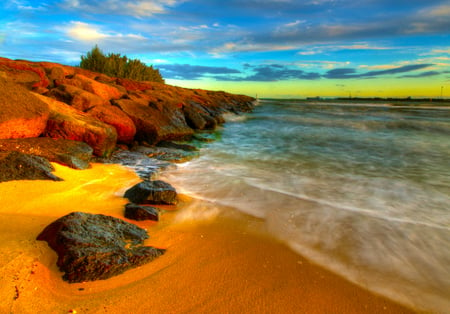 Beach-HDR - ocean, beach, landscape, photography, water, nature, view, romantic, romance, scenery, colors, hdr, stones, sea, sand