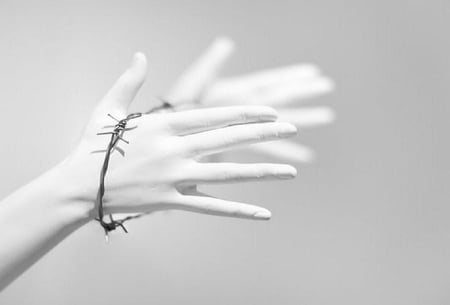 Hands - white, hands, barbs, pale, wire