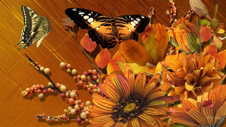 Falls Colors - orange, firefox persona, flowers, berries, fall, november, season, autumn, butterfly, october, september