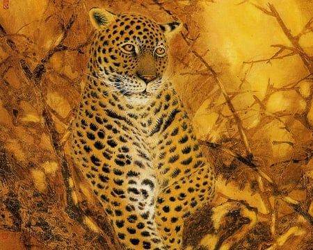 Leopard - wildlife, leopard, animal, drawing, art