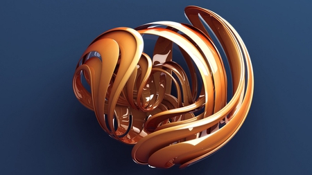 3D orange shape - abstract, 3d, orange, blue