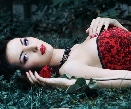 Too late - woman, lady, lonely, girl, red, late, rose, flower