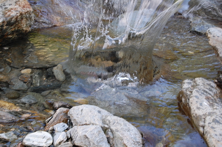 rock in the water - spring, forest, water, mountain