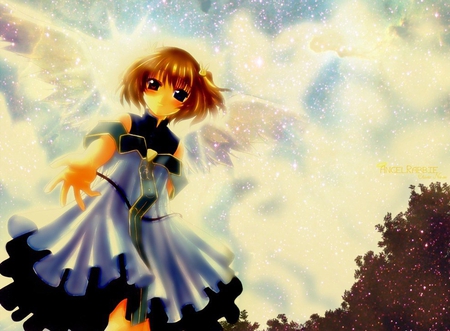 Angelic Serenade Guardian Angel - stars, girl, clouds, anime, cute