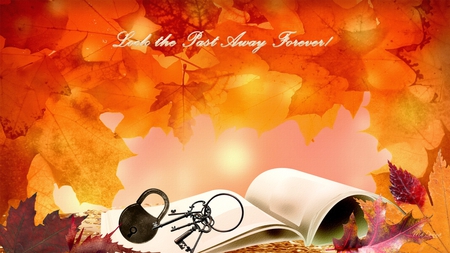 Lock the Past Away - padlock, book, firefox persona, leaves, fall, vintage, autumn, ring, keys